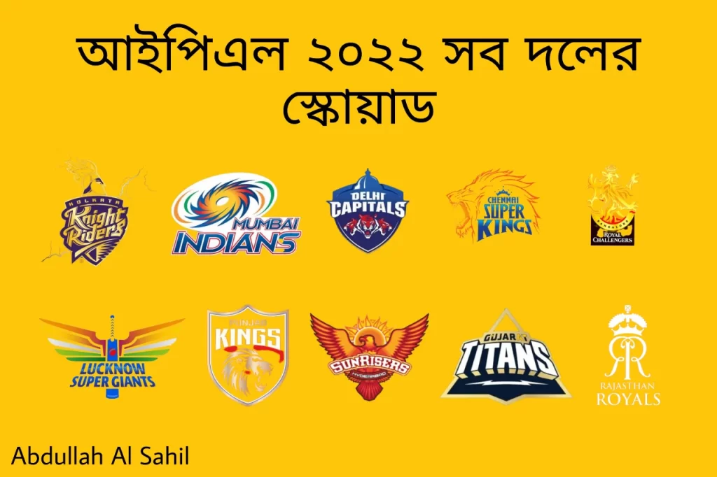 আইপিএল 2022 সব দলের স্কোয়াড আইপিএল নিলাম ২০২২